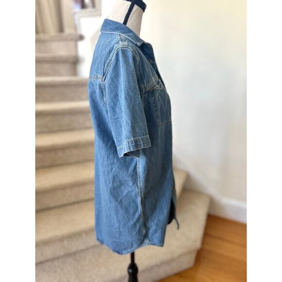 RE/DONE Oversize Denim Medium Blue Wash Boxy Mini Shirt Dress - Picture 3 of 8